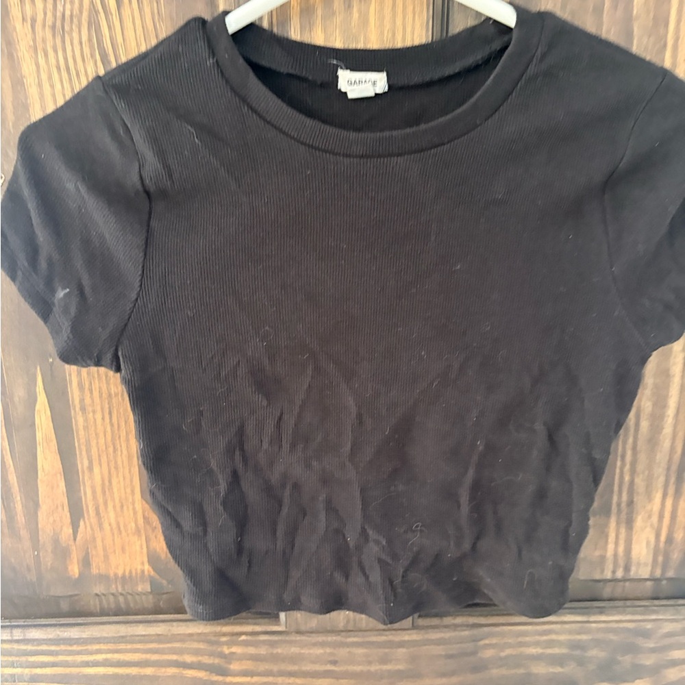 Garage Black Ribbed Crewneck Tee